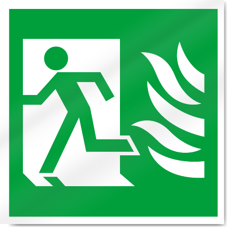 Fire Exit Symbol With Flames Left Safety Signs | SignsToYou.com