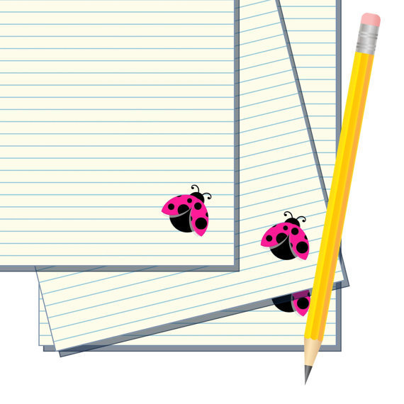 School Binder Paper - Pink ladybug - lined and blank - Printable ...