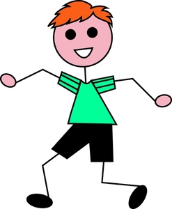 Kid Clipart Image - Red Haired Stick Boy Running and Playing