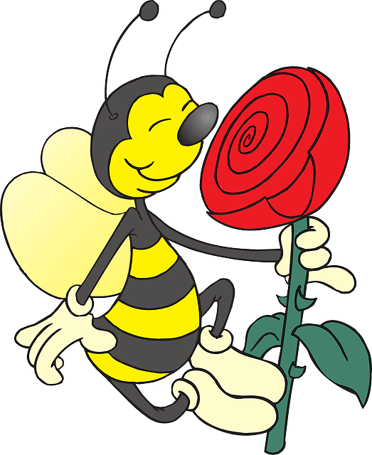 Free Cartoon Bee Smelling a Rose Clip Art