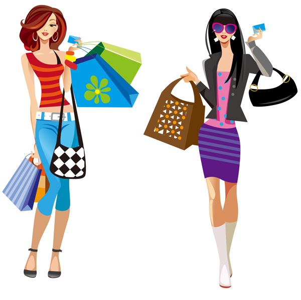 Girls Shopping Out Clipart