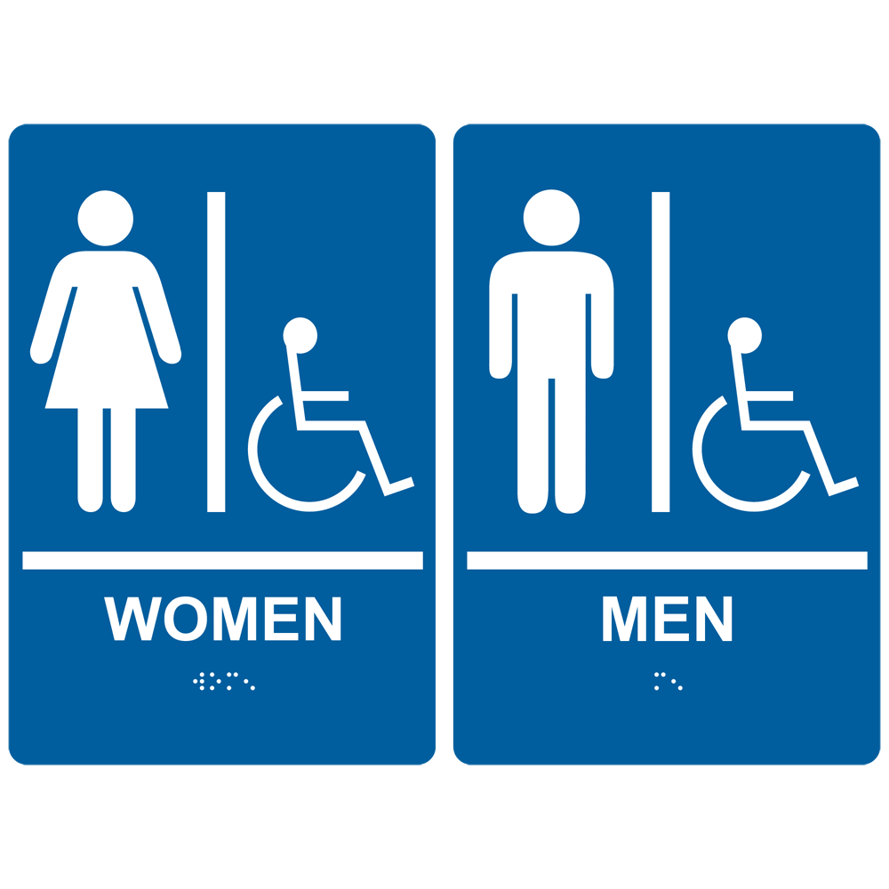 ADA Women Men With Symbol Braille Sign RRE-130-150Pair-WHTonBLU