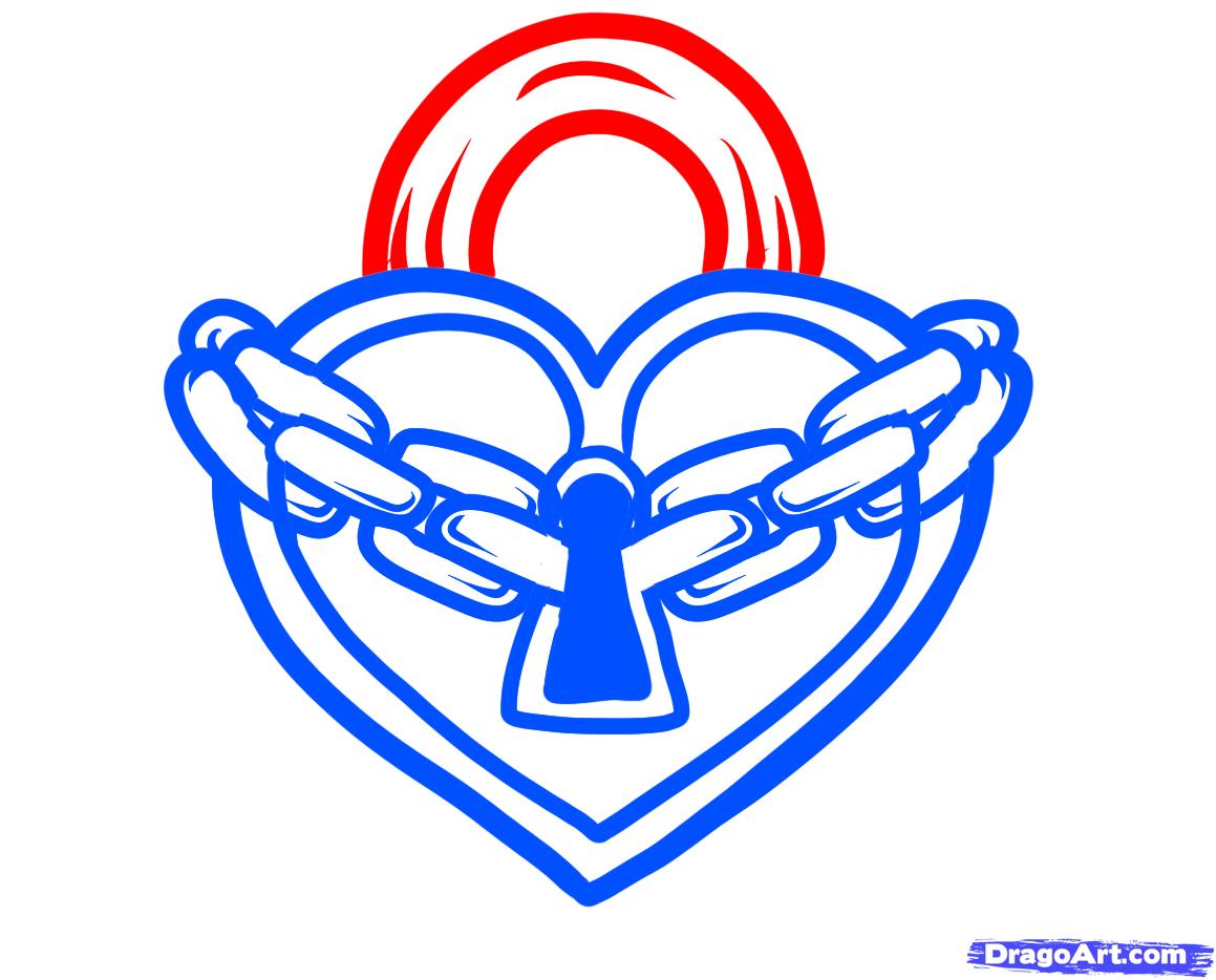 How to draw heart lock with a chain a pencil step by step ClipArt