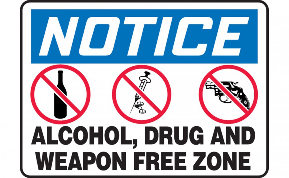 Alcohol Drug And Weapon Free Zone OSHA Notice Safety Sign MADM899
