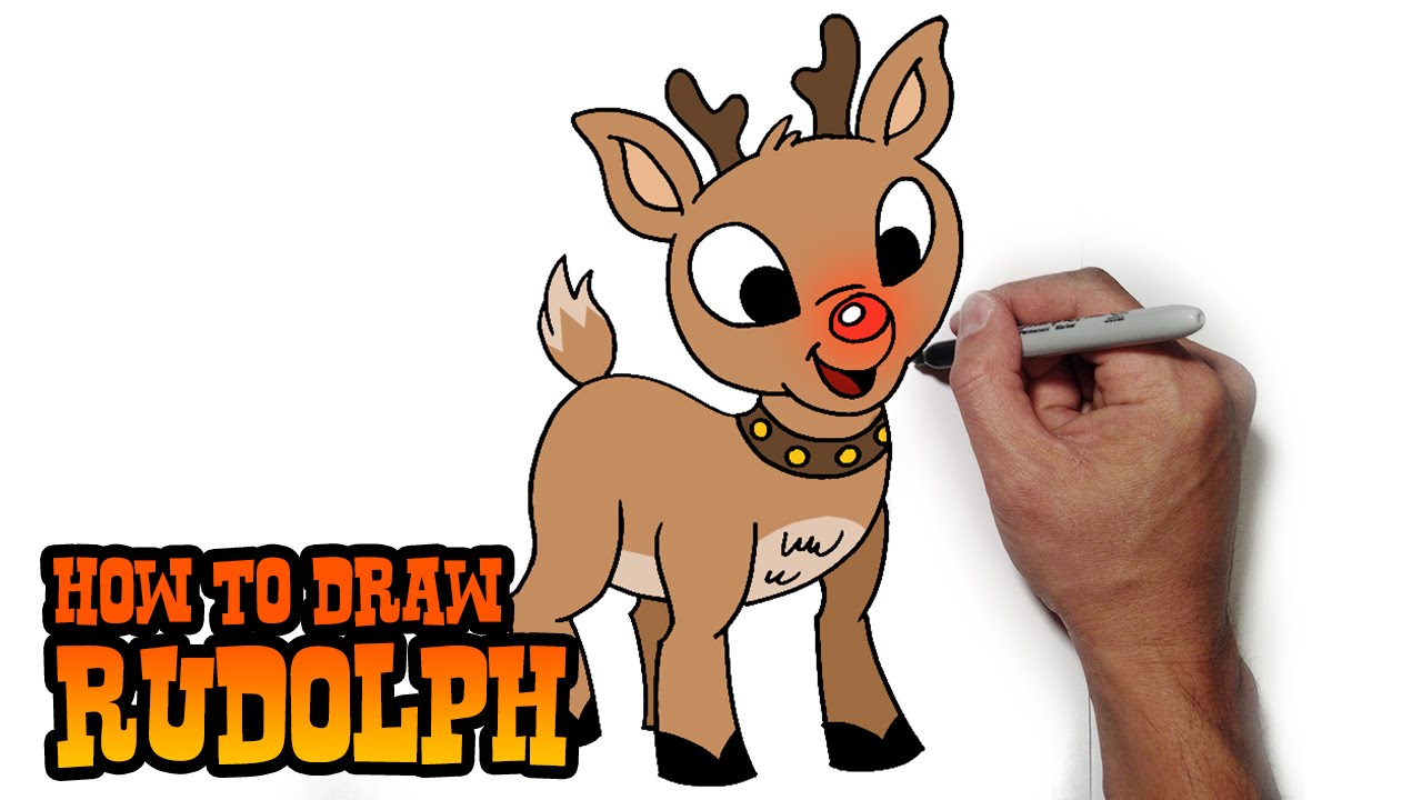How to Draw Rudolph the Red Nosed Reindeer- Easy Art Lesson - YouTube