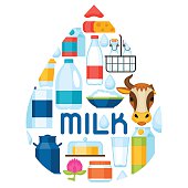 Milk Background With Dairy Products And Objects stock vector art ...