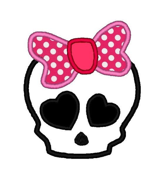 Cute Girly Skull with Big Bow Applique. INSTANT by DChaseDesigns