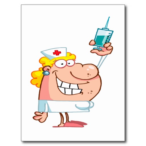 funny nurse with a syringe cartoon postcard at Zazzle.