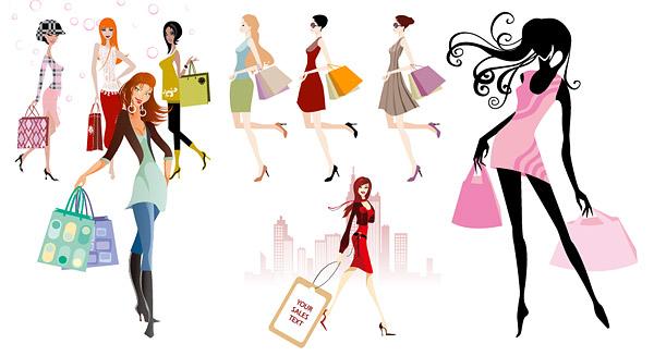 Fashion shopping girl cartoon vector graphics set | Download PSD ...