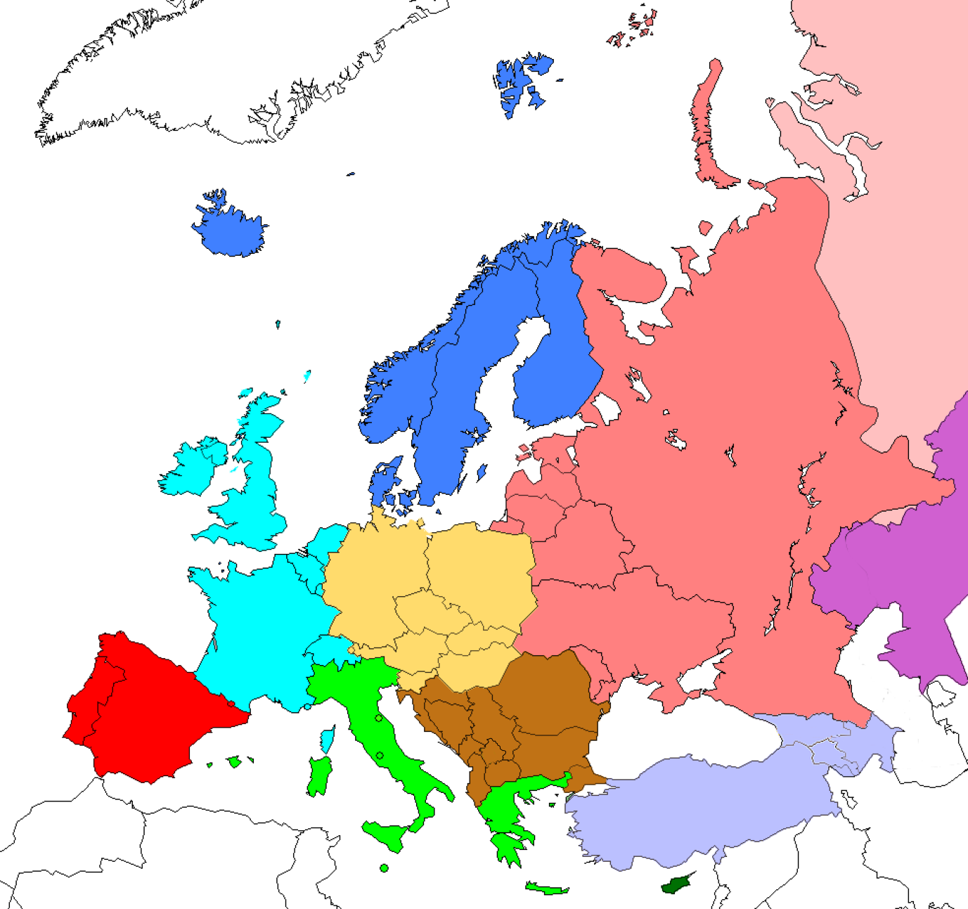 Regions of Europe based on CIA world factbook.png 