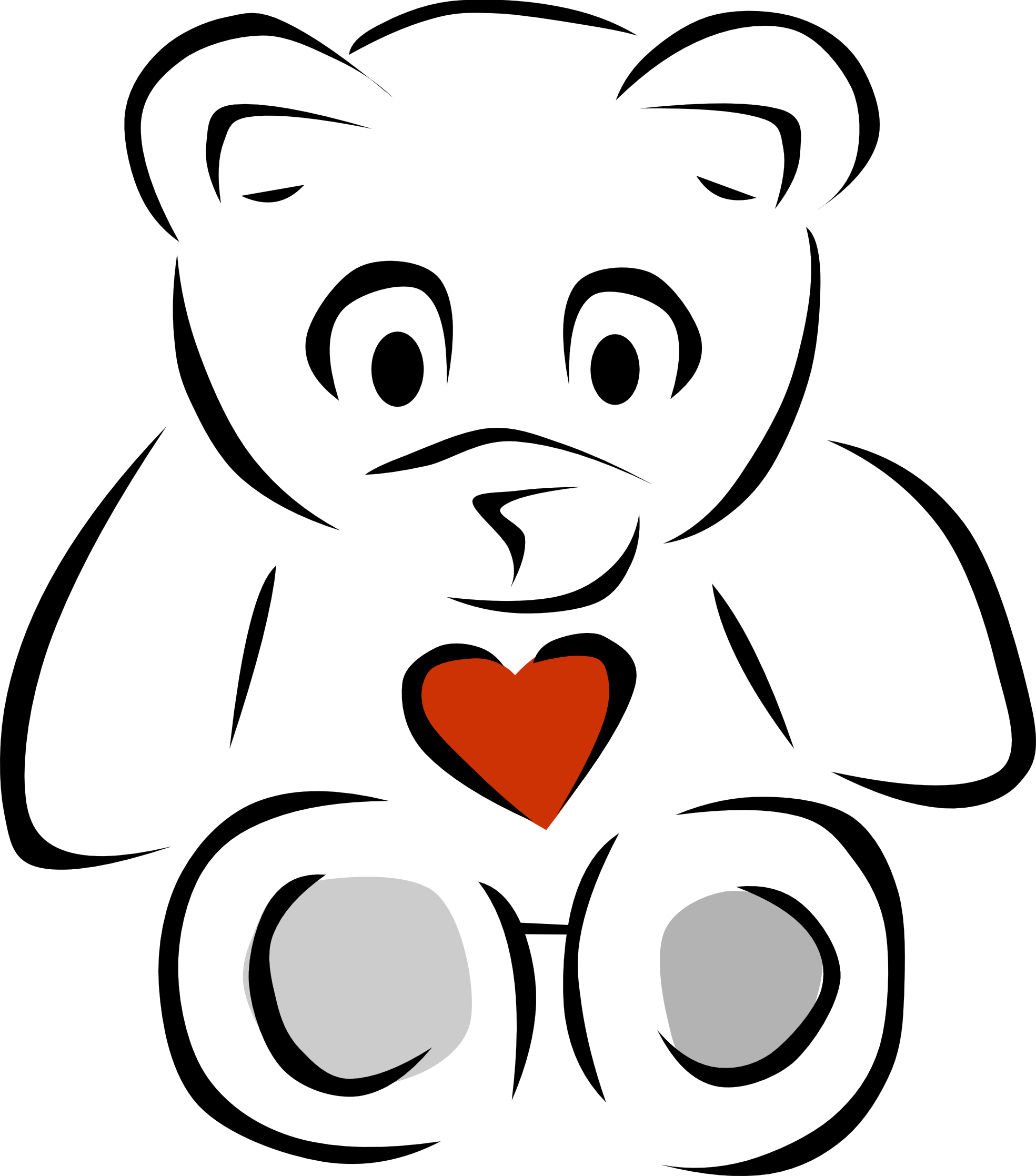 Clip Art: Teddy Bears with Hearts Black White ...