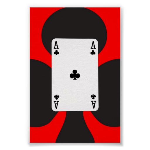 Playing Cards Ace of Clubs on Red Background Posters from Zazzle.