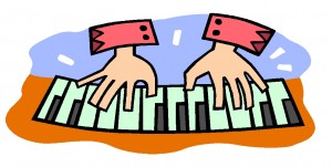 Child playing piano clipart