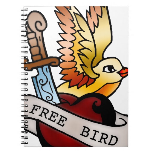 vintage free bird tattoo spiral notebook from Zazzle.