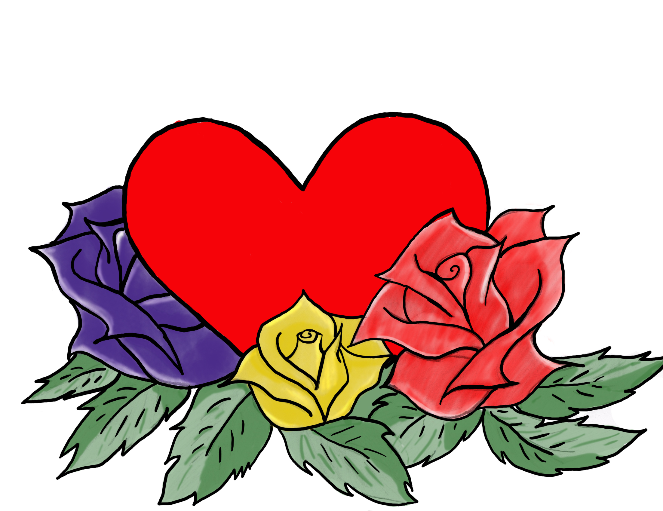 Heart And Roses Colored Drawing - Crochetamommy © 2014 - Apr 23, 2011
