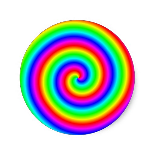 Rainbow Colors. Bright and Colorful Spiral. Round Sticker from Zazzle.