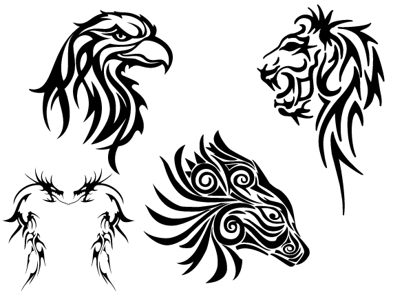Free Tribal Animals Clip art: Eagle Head, Lion, Dragon and Horse ...