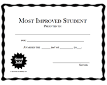 Printable Most Improved Student Awards School Certificates Templates