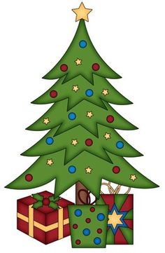 Christmas tree with gift clipart