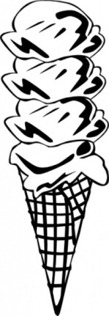 Ice Cream Cone (4 Scoop) (b And W) clip art | Download free Vector