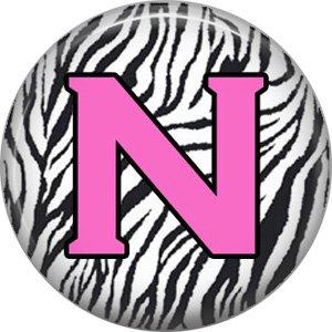 Pink N on Zebra Print Background, 1 Inch Alphabet Initial Button ...