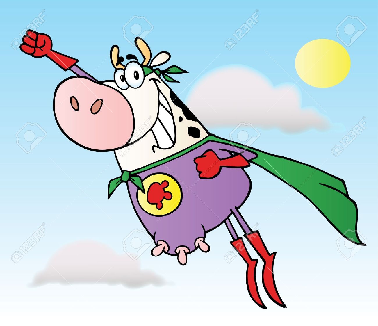 Cow with mask and cape cartoon clipart free