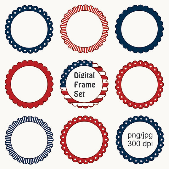 4th of July Digital Frame Clip Art Independence Day by YarkoDesign