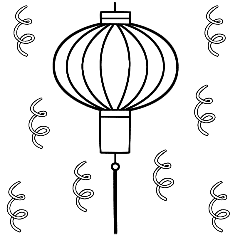 Chinese Lantern with Streamers - Coloring Page (Chinese New Year)
