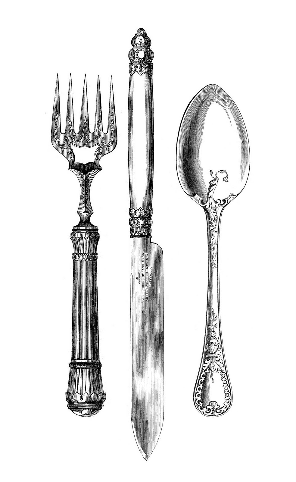 Vintage Kitchen Clip Art - Fork, Knife, Spoon - The Graphics Fairy
