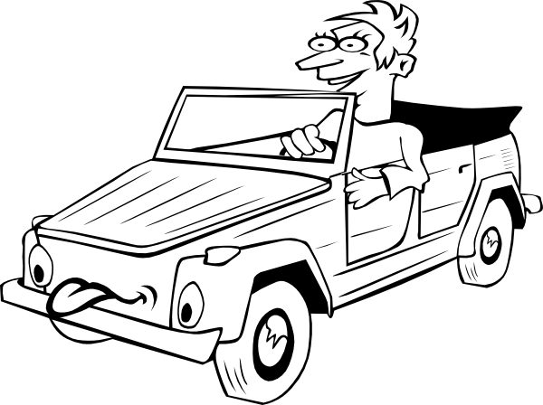 Boy Driving Car Cartoon Outline clip art Free Vector