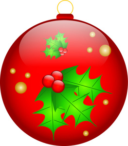 Ornament Clipart Image - Red Christmas Ornament with a Holly Leaf ...