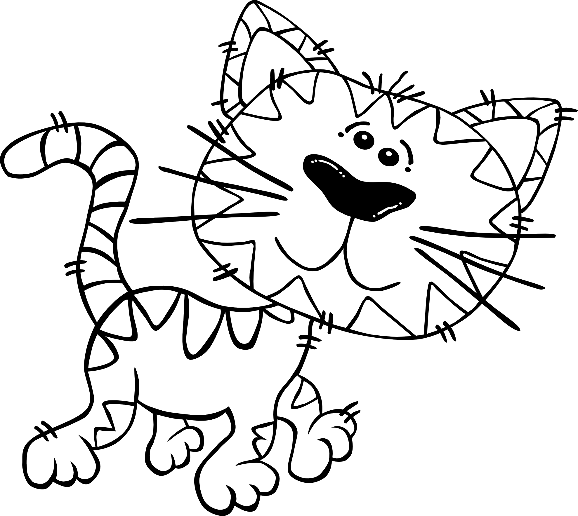 cartoon cat walking 1 black white line art SVG
