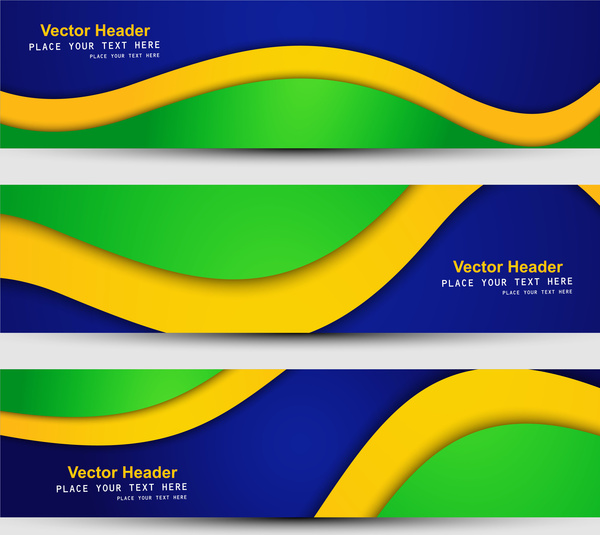 Brazil flag colors concept banner and header set stylish wave ...