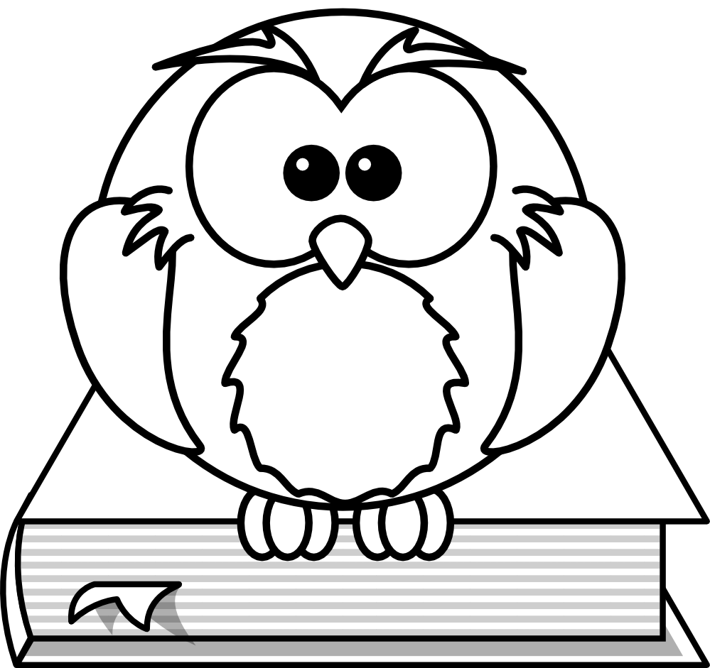 lemmling Cartoon owl sitting on a book black white ...