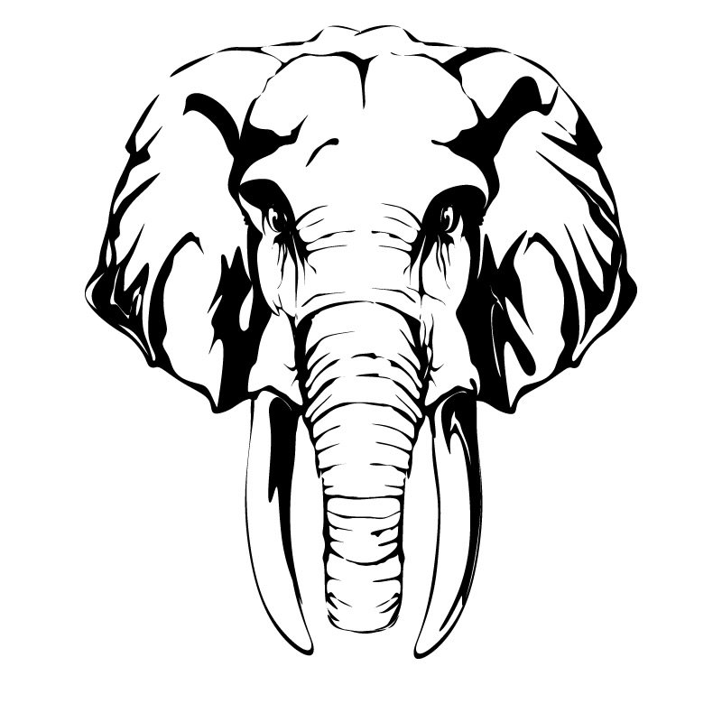 Elephant head clipart black and white