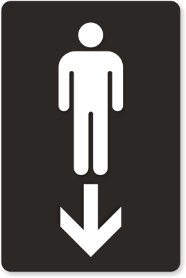 Men Restroom Engraved Sign With Down Arrow - Bathroom Sign, SKU - SE-