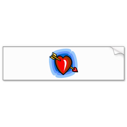 00VDH RED CARTOON HEART ARROW BLUE RIPPLES LOVE FL BUMPER STICKERS ...