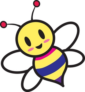 Bee Clipart Image - Brightly colored cartoon honey bee on the wing
