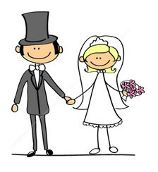 Cartoon Bride And Groom On Wedding Background Of Pink Hearts ...