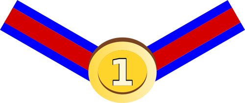 Vector image of gold medal with red and blue ribbon | Public ...