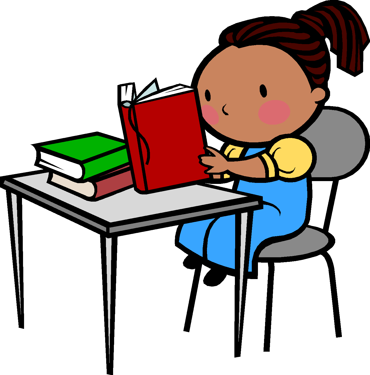 Student reading at desk clipart