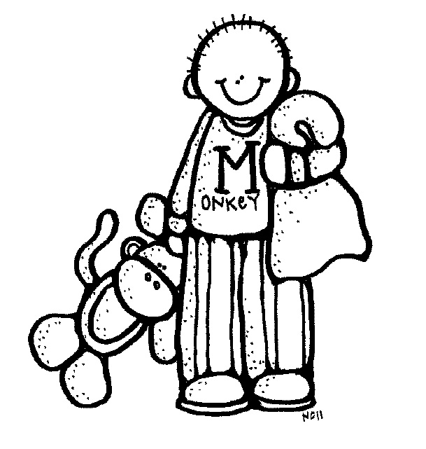 Kids in pajamas black and white clipart