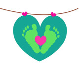 Baby foot prints with heart baby shower greeting card" Stock photo ...