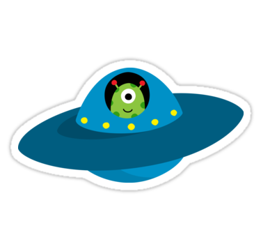 Cute alien in flying saucer type spaceship sticker" Stickers by ...
