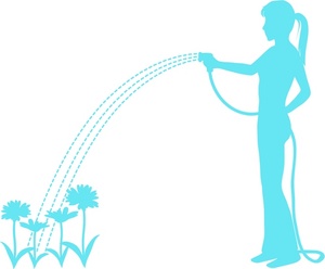 Garden Clipart Image - Silhouette of a Woman Watering Flowers