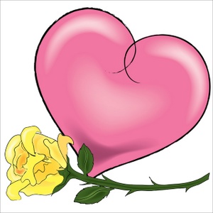 Valentine Clipart Image - Pink Gradient Heart with a Yellow Rose