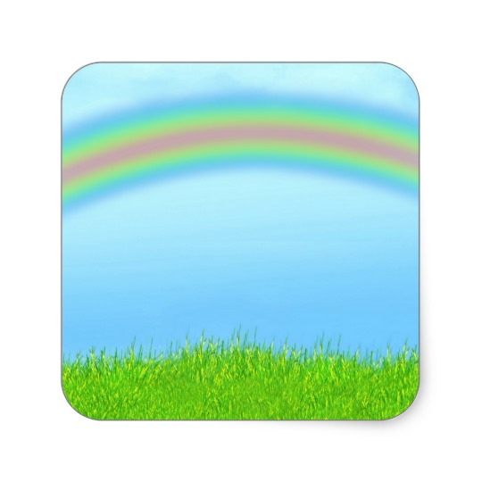 Green Grass, Rainbow & Blue Sky Background Square Sticker | Zazzle