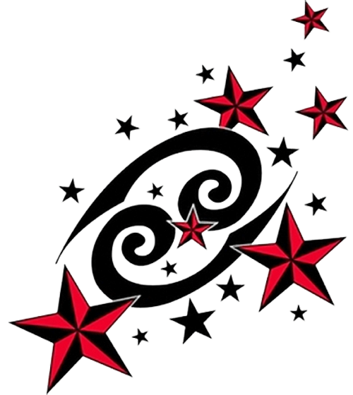 Red Nautical Stars And Cancer Zodiac Tattoo Design | Tattooshunt.
