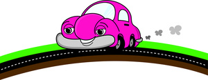a_pink_cartoon_car_driving_on_ ...