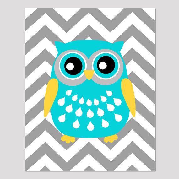Modern Chevron Owl Silhouette Nursery Art Print 8x10